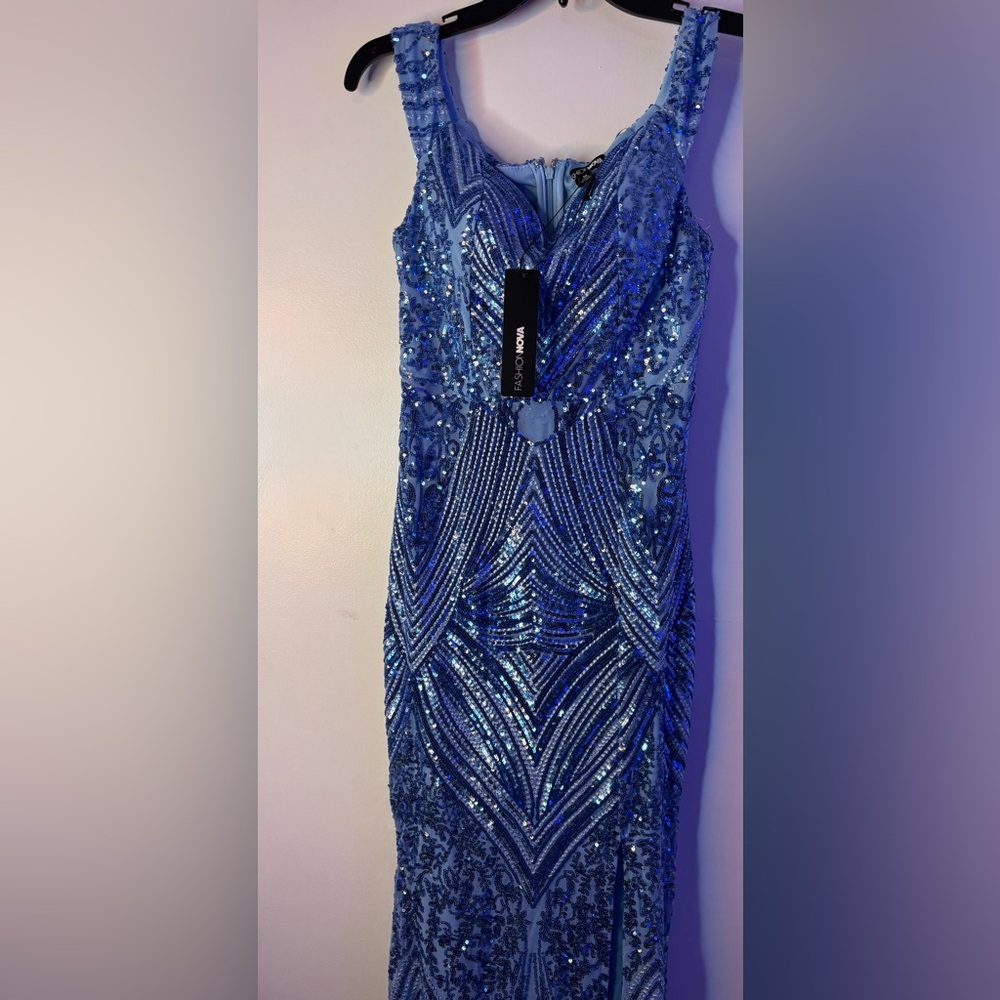 Fashion Nova Sparkling Blue Sequin Gown